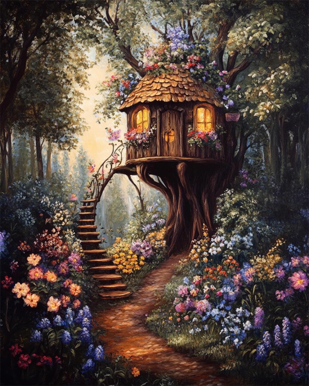 Rkflgew E Diy Mbroidery Set Fairy Tal Treehous 50X70cm