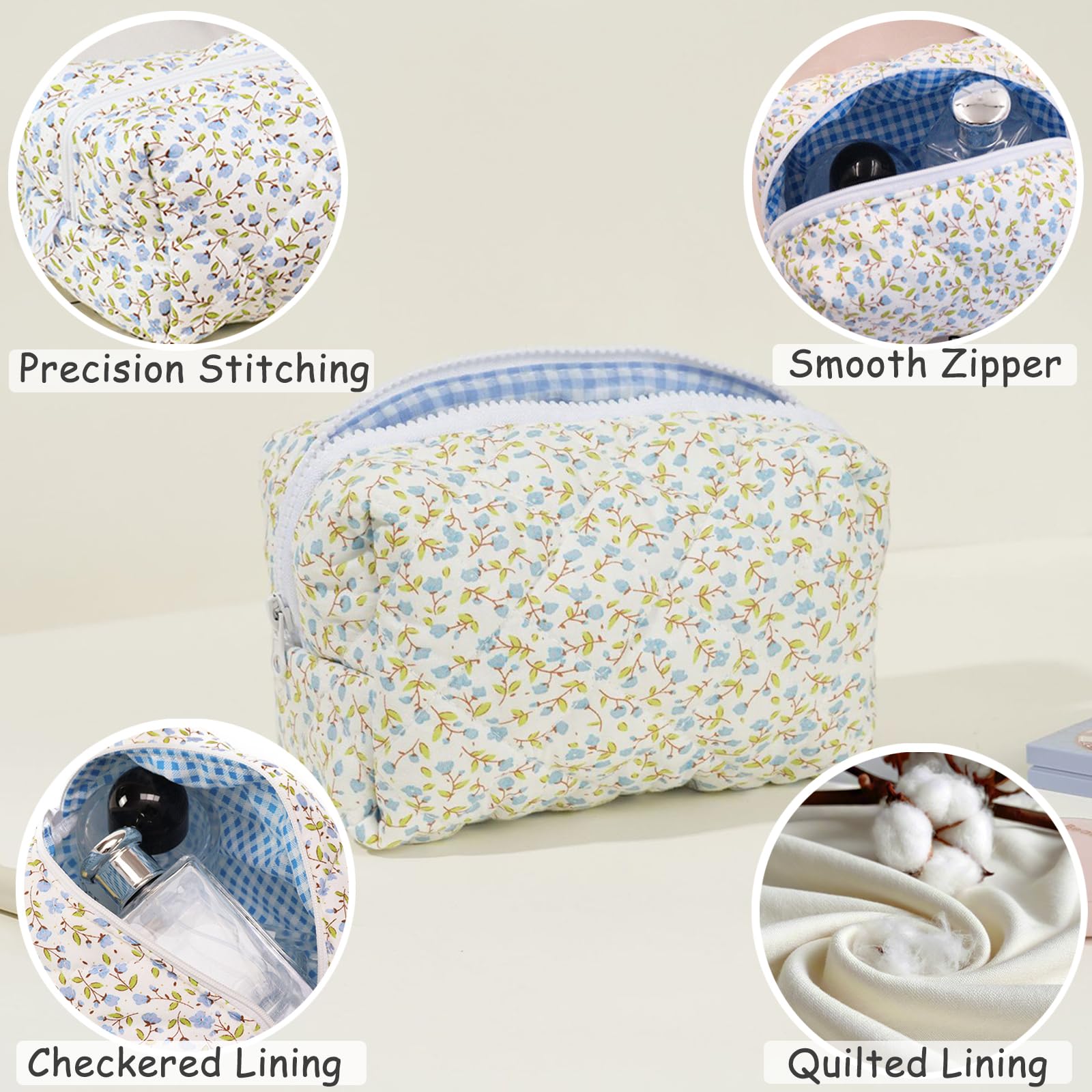 Aucuu Floral Makeup Bag, Cotton Toiletry Bag, Makeup Bags, Portable Travel Cosmetic Bags, Large Capacity Floral Toiletry B-ag - Image 3