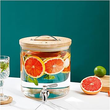 Glass Drink Dispenser for Fridgeglass Beverage Dispenser with Stainless Steel Spigot,Glass Jar Beverage Dispenser for BBQ,Picnic,Pool Party and Social Events,5LB