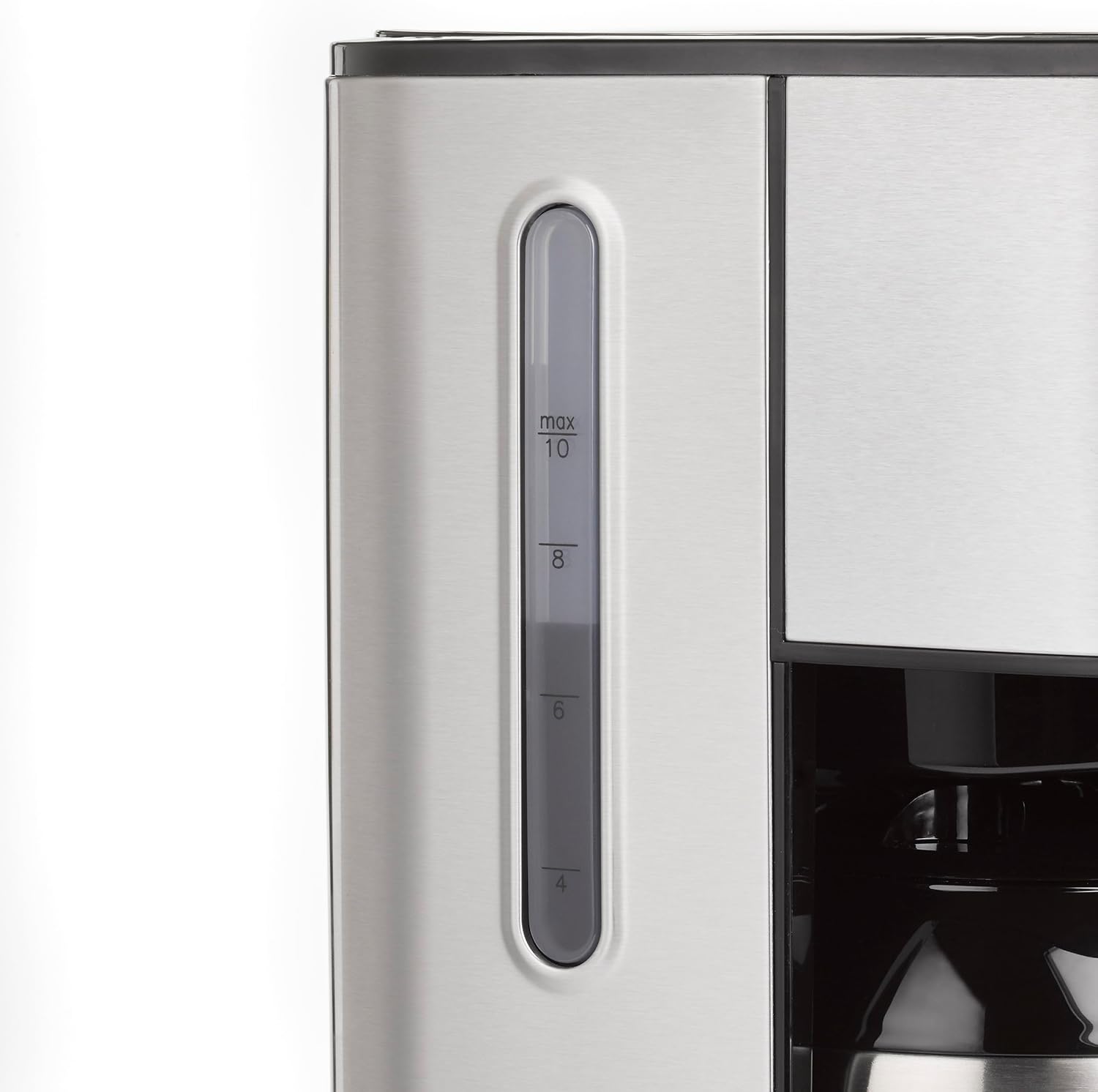 Water level indicator on the side of the coffee maker