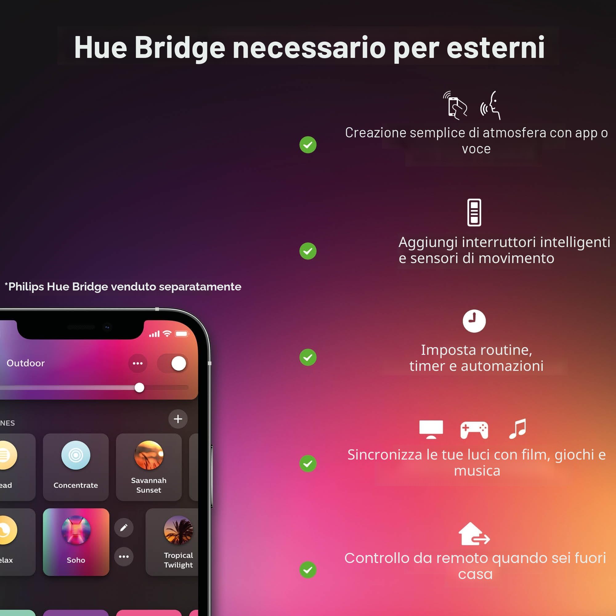 Philips Hue White and Color Ambiance Appear, Lampada da Parete Smart LED Confezione da 2, Lampada Smart per Esterni, Luci led esterno Doppia Illuminazione Sopra/Sotto, LED Integrato, 8W, Nera