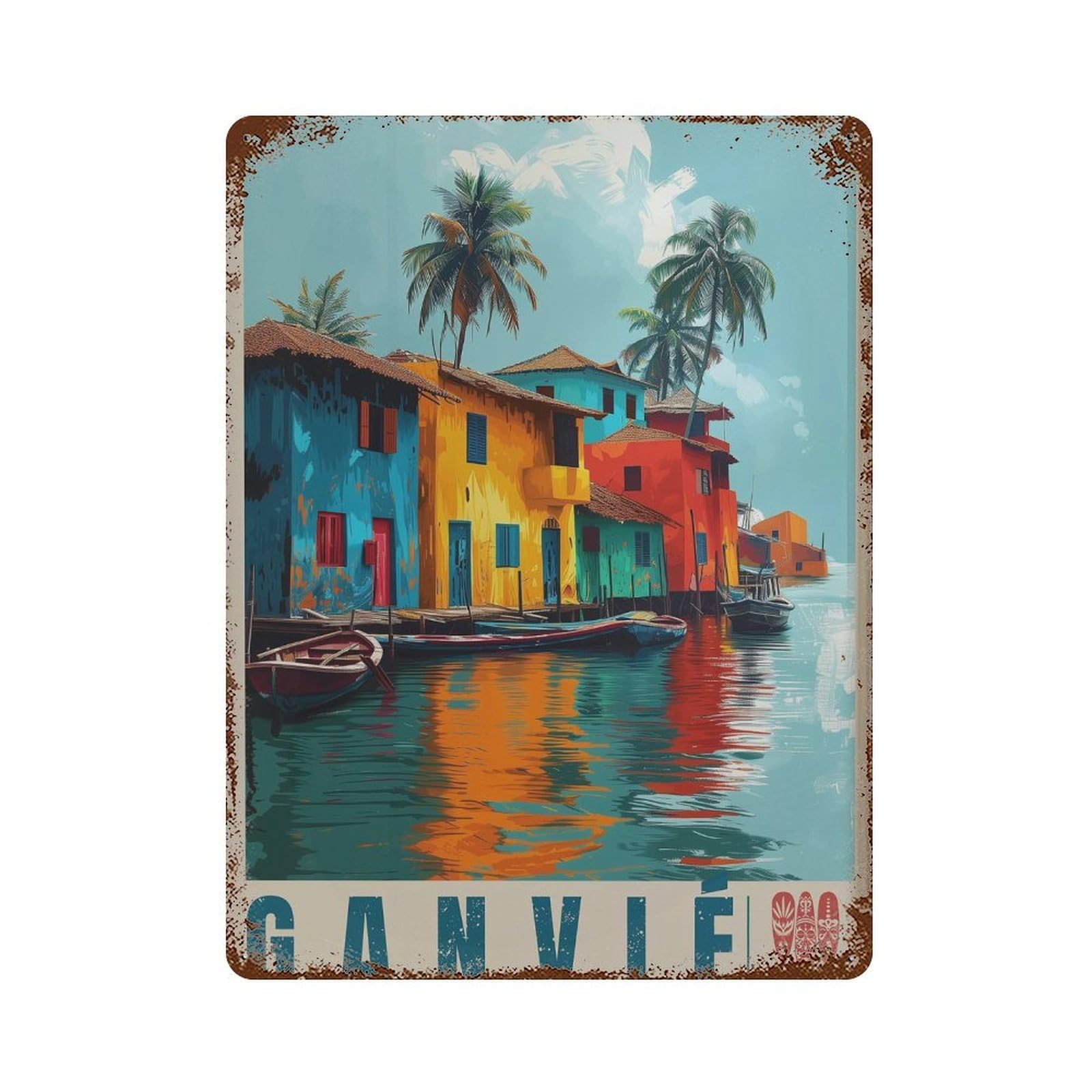 xiaoxiaoshen Ganvie Benin Travel Vibrant African (2) Wall Decor Art Metal Tin Poster Modern Home Decor Art Home Bar Shop Decorations Vintage Sign 40x30cm