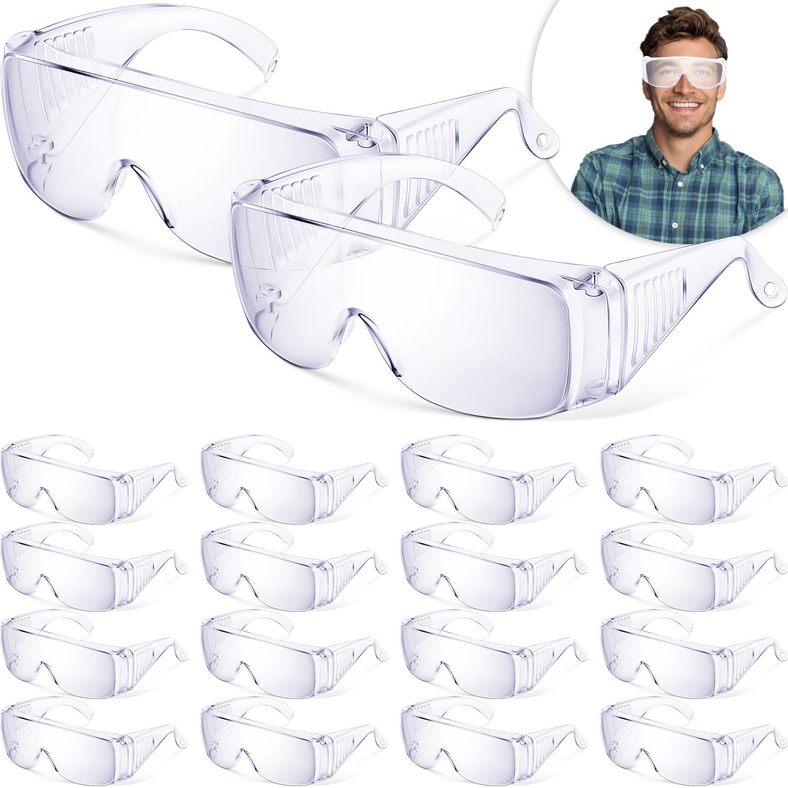 Kanayu 50 Pairs Safety Glasses Bulk Protective Safety Glasses Safety Goggles Anti Fog Scratch Resistant Safety Glasses Over Eyeglasses OTG Goggles Clear Eye Protection Glasses for Men Women