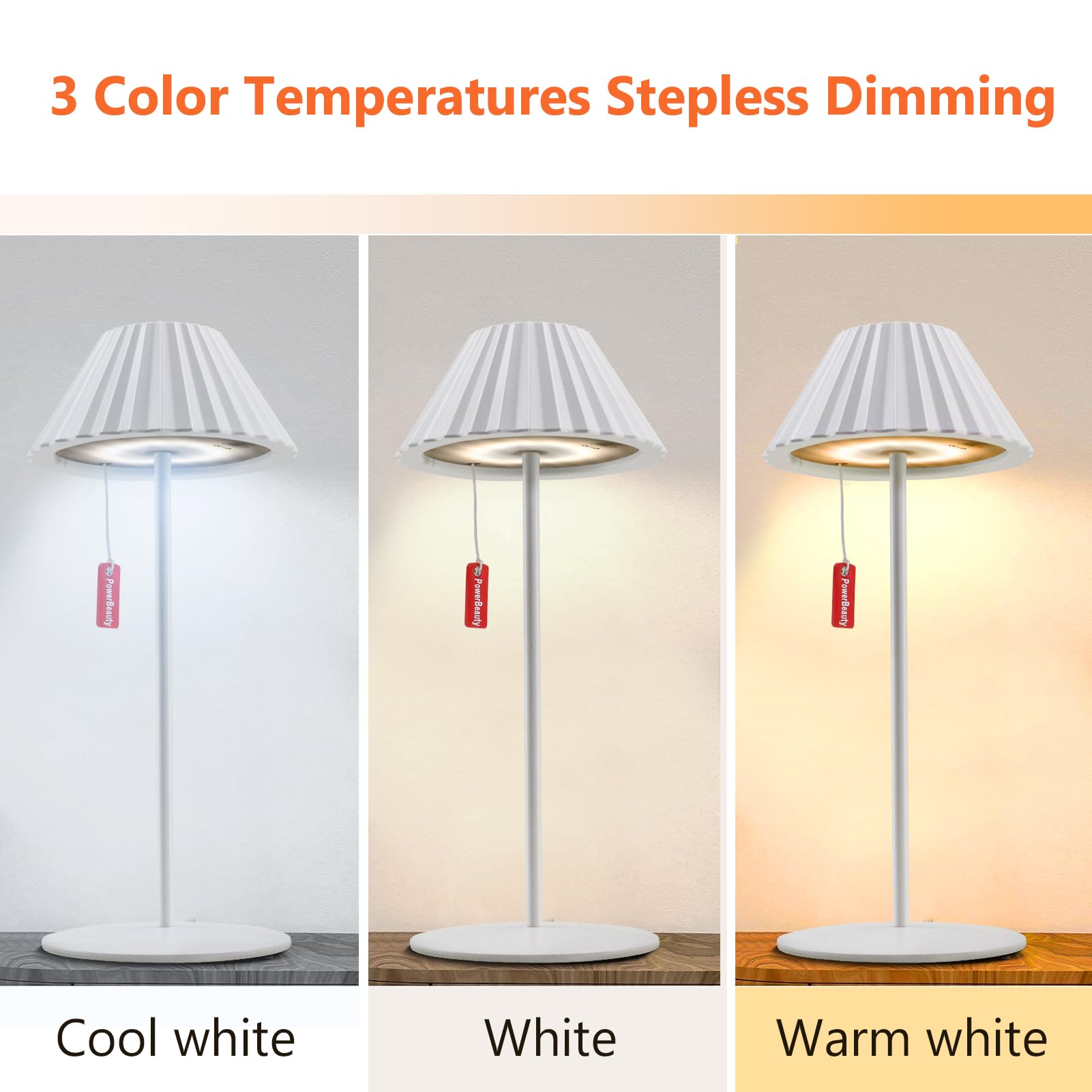 NiceBuy Lampada Da Tavolo Portatile Ricaricabile A LED Senza Fili Dimmerabile Luce Calda&Luce Bianca Lampade Da Tavolo Ricaricabili USB IP44 Impermeabile Per Esterno Ristorante Campeggio (Bianca)