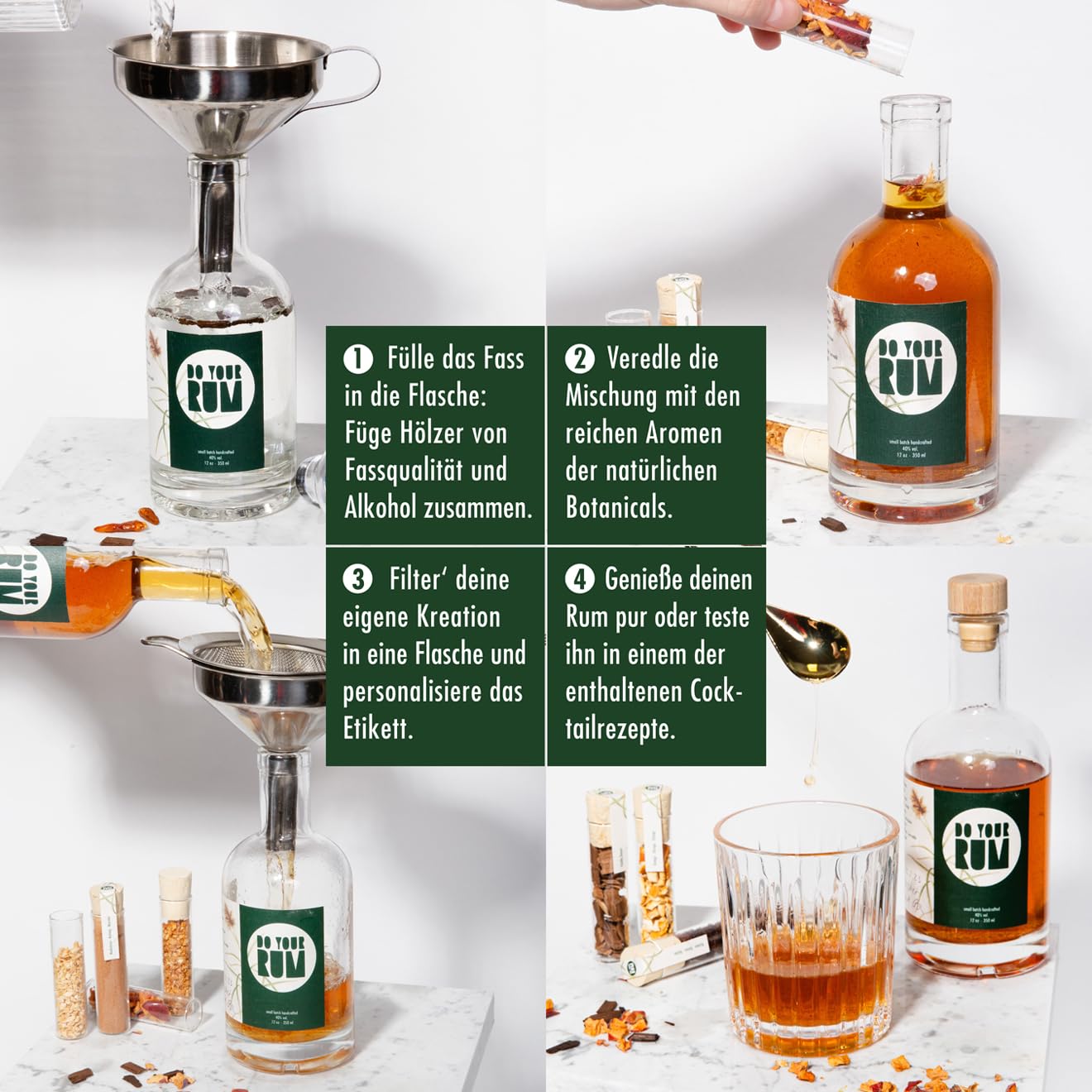 DO YOUR RUM | Rum Baukasten | Rum zum Selbermachen mit 12 Zutaten, Flaschen & Rezepten | Geschenk für Rum-Liebhaber | DIY Geschenkset für Sie & Ihn | Tolles Geschenk für Vatertag, Geburtstag, Hochzeit