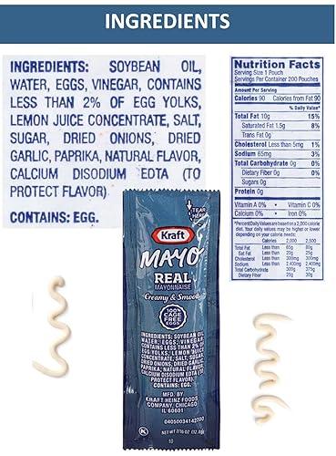 Miniatura 3 de Bag-n-Dash 200 paquetes de condimentos Kraft Real Mayo - Paquetes de una sola porción de Mayo con clip CMC Products - Perfecto para almuerzos en