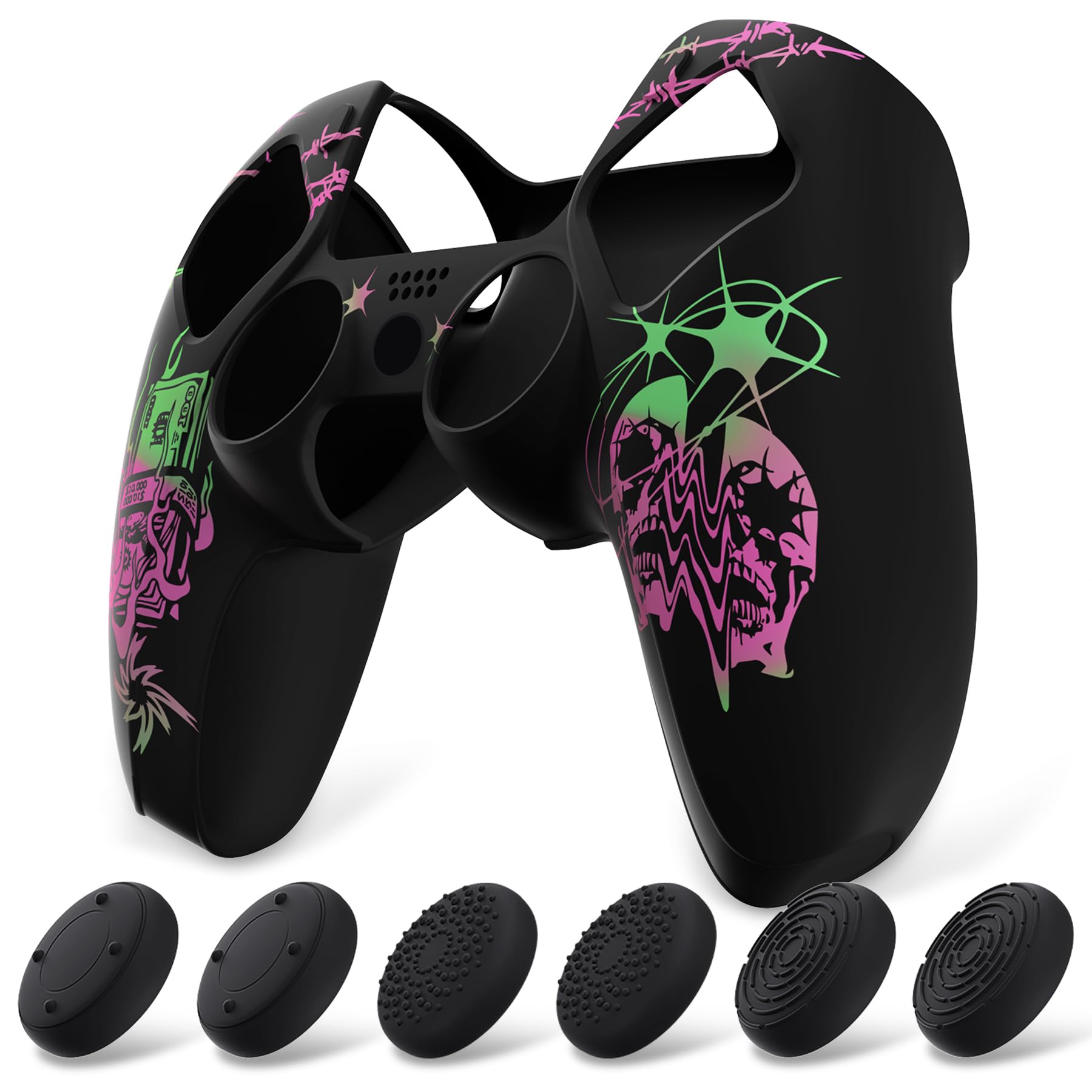 PlayVital Funda de Silicona para ps5 Mando - Cubierta Protectora Antideslizante y Suave con 6 Tapas para Pulgar, Grip Mejorado, Compatible con Base de Carga (Pure Series-Grieta Energía) — view 14