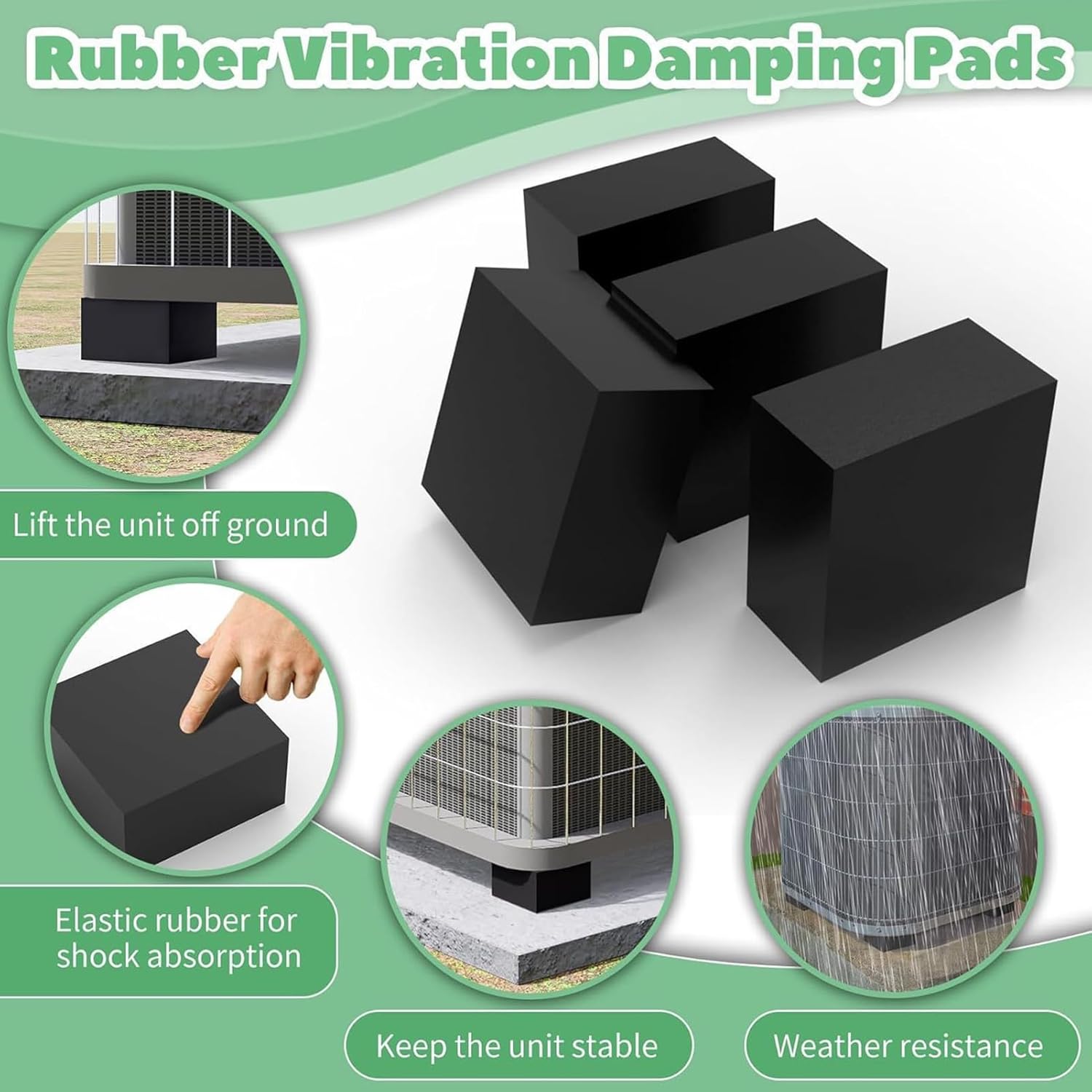 Anti Vibration Pads: Vibration Dampening Mat, Rubber Vibration Isolator Pad, 4 Piece Shockproof No Slip Dampener