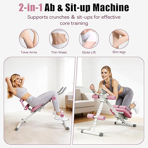 Vista 2 de EPHESPORT Máquina Multifuncional para Abdominales, Entrenador de Crunch y Sentadillas para el Core para Entrenamiento de Abdomen, Equipo de Rosa