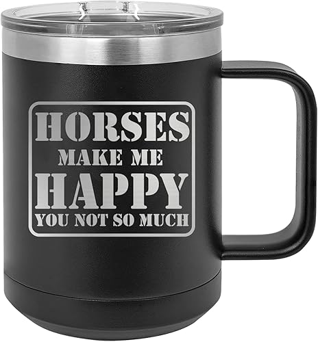 Miniatura 1 de Rogue River Tactical Funny Horses Make Me Happy You Not So Much - Taza de café negra de acero inoxidable resistente con tapa, gran idea de regalo