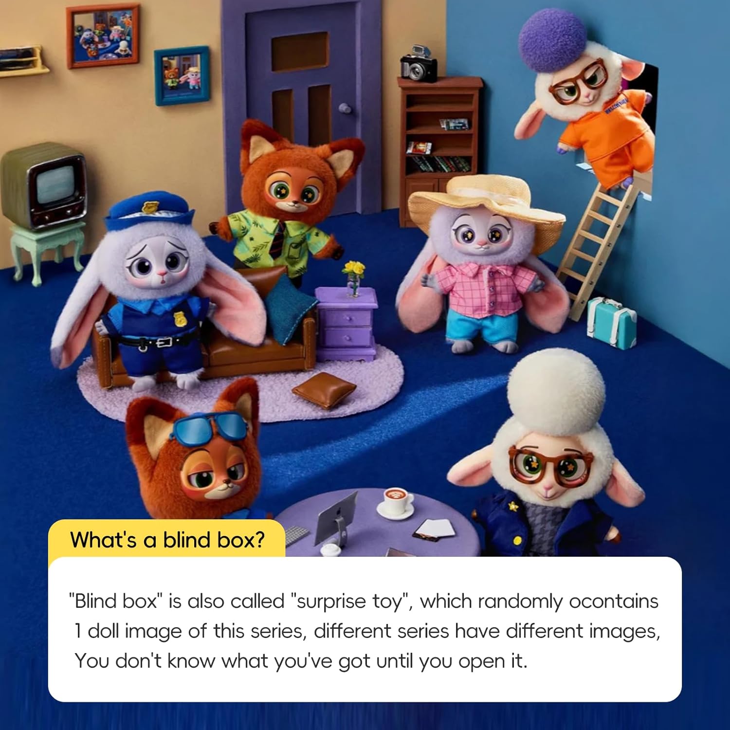 MINISO Disney Zootopia Soft Vinyl Plush Toy Blind Box Cute Mystery Animal Figurines, Collectible Surprise Gift Figure Model Random Design for Home Decor Birthday Gifts, Single Box