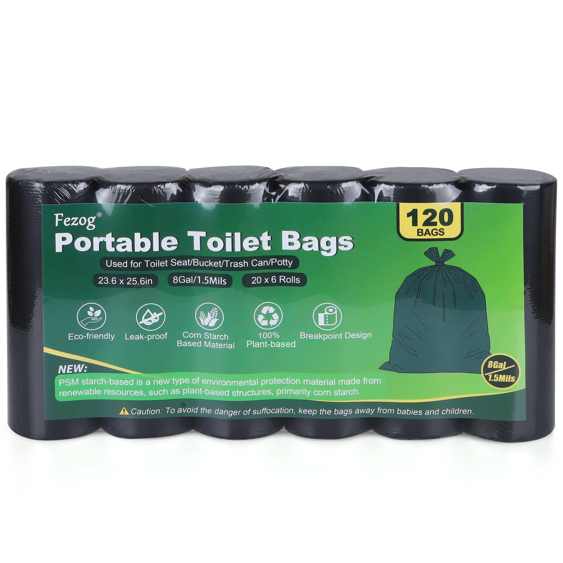 Bolsas de inodoro portátiles, bolsas de inodoro de camping de 8 galones, bolsa de basura a prueba de fugas para viajes, 1.5 mil (negro-120 unidades)