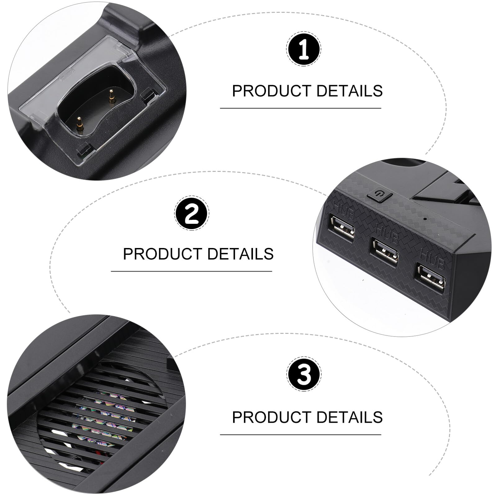 Supporto Verticale con Ventola Raffreddante per Console Pro Stazione di Ricarica Doppia per Controller e USB Hub Multifunzionale Base Salvaspazio Nera