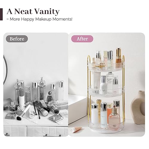 Miniatura 5 de Aveniee Organizador de maquillaje giratorio para tocador, organizador de perfume para el cuidado de la piel, almacenamiento de maquillaje para