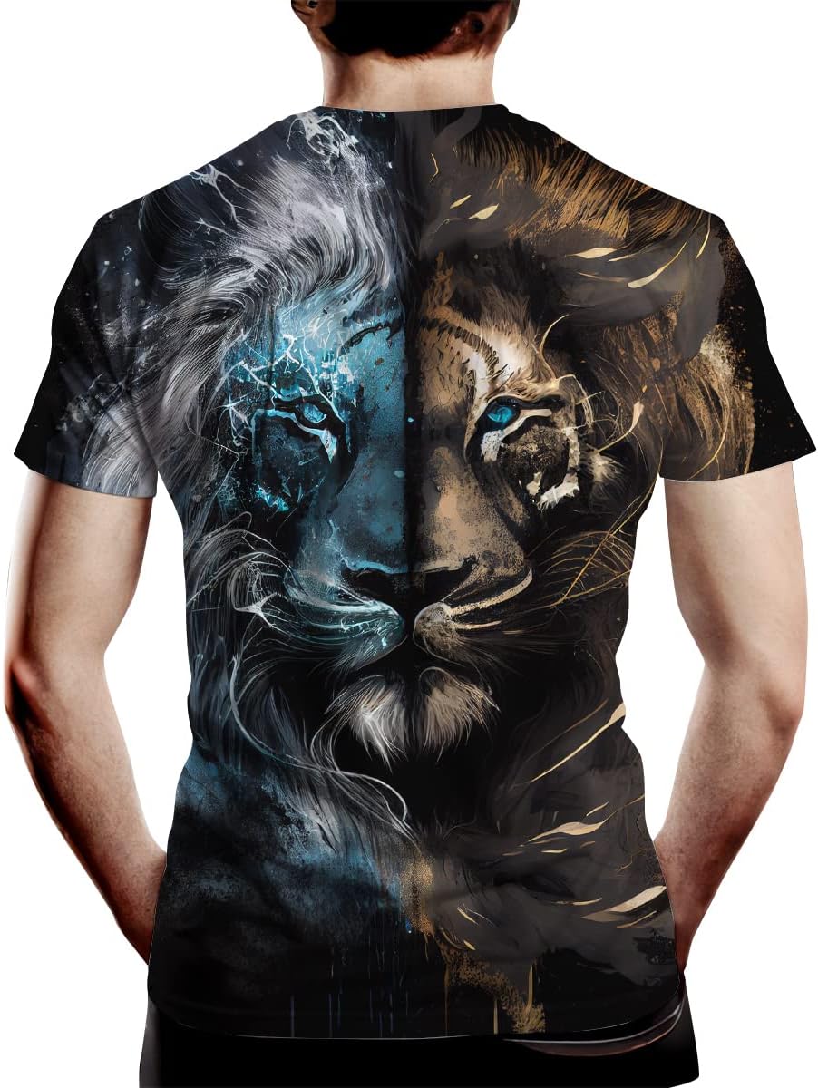 TiwBski Casual Lion Tiger Wolf Print T-Shirts for Men Novelty Animal Graphic Shirt with Short Sleeve - Image 2
