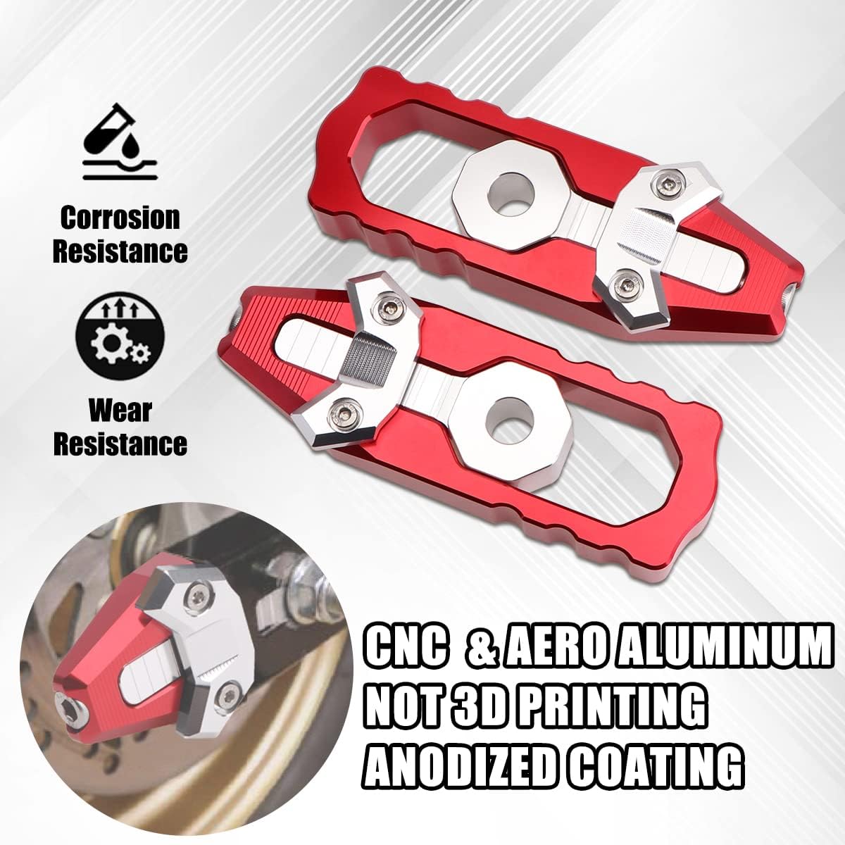 Chain Axle Adjuster Kit, CNC Billet Aluminum Chain Adjuster Tensioner, Motorcycle Chain Adjusting Tool Axle Swingarm Spool for HONDA GROM 2014-2021 (Red)