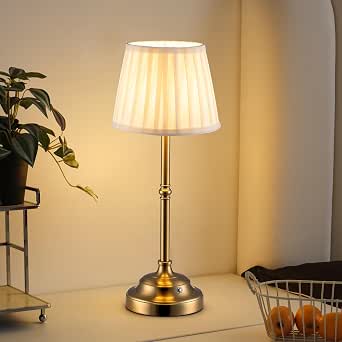 NEWSEE Touch Rechargeable Cordless Table Lamp, Portable Dimmable LED Retro Light, 4000mAh Battery Powered, Suitable for Dining Room or Bedside. (Bronze + Beige Lampshade)