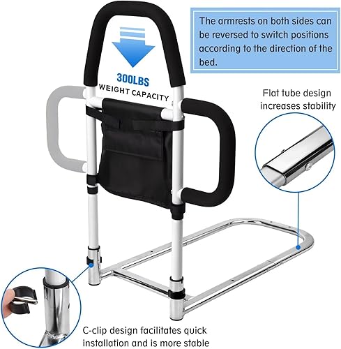 Miniatura 4 de Rieles de cama para seguridad de adultos mayores: riel de asistencia de cama con asas dobles para facilitar la entrada y salida de la cama, riel de