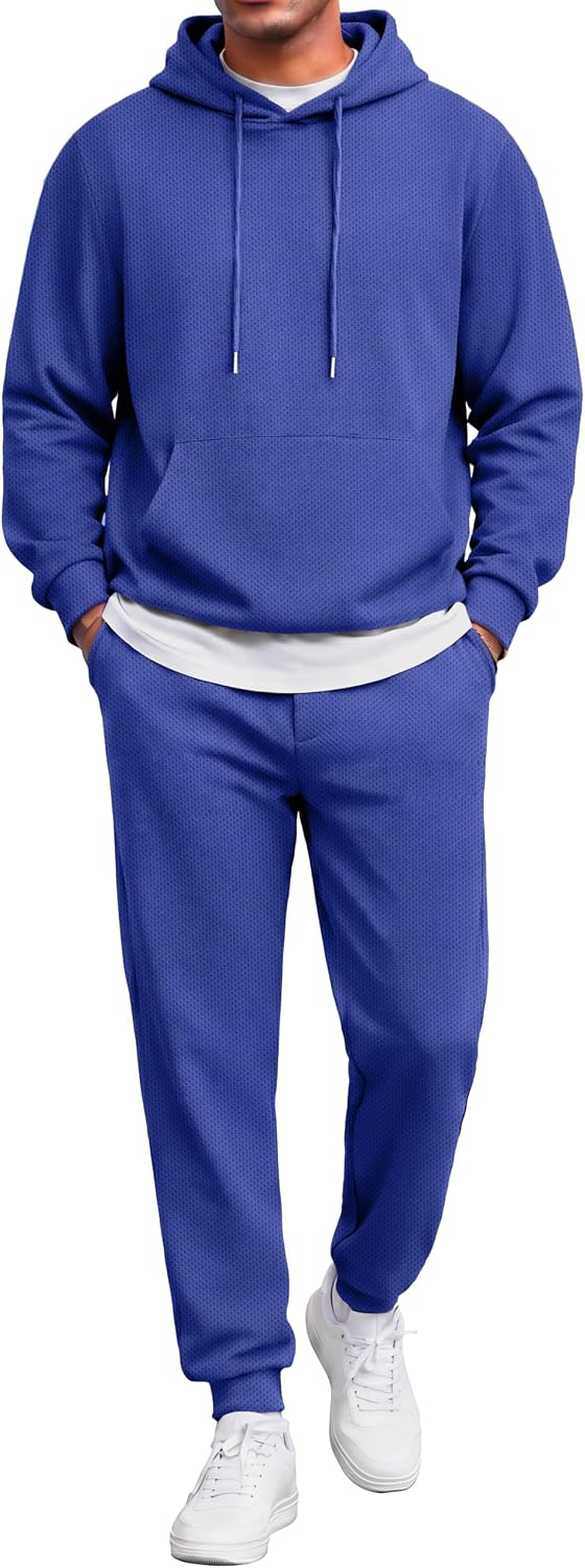 COOFANDY Men's Tracksuits 2 Pieces Waffle Hoodies Sweatsuit Sets Sports Jogging Suit Set