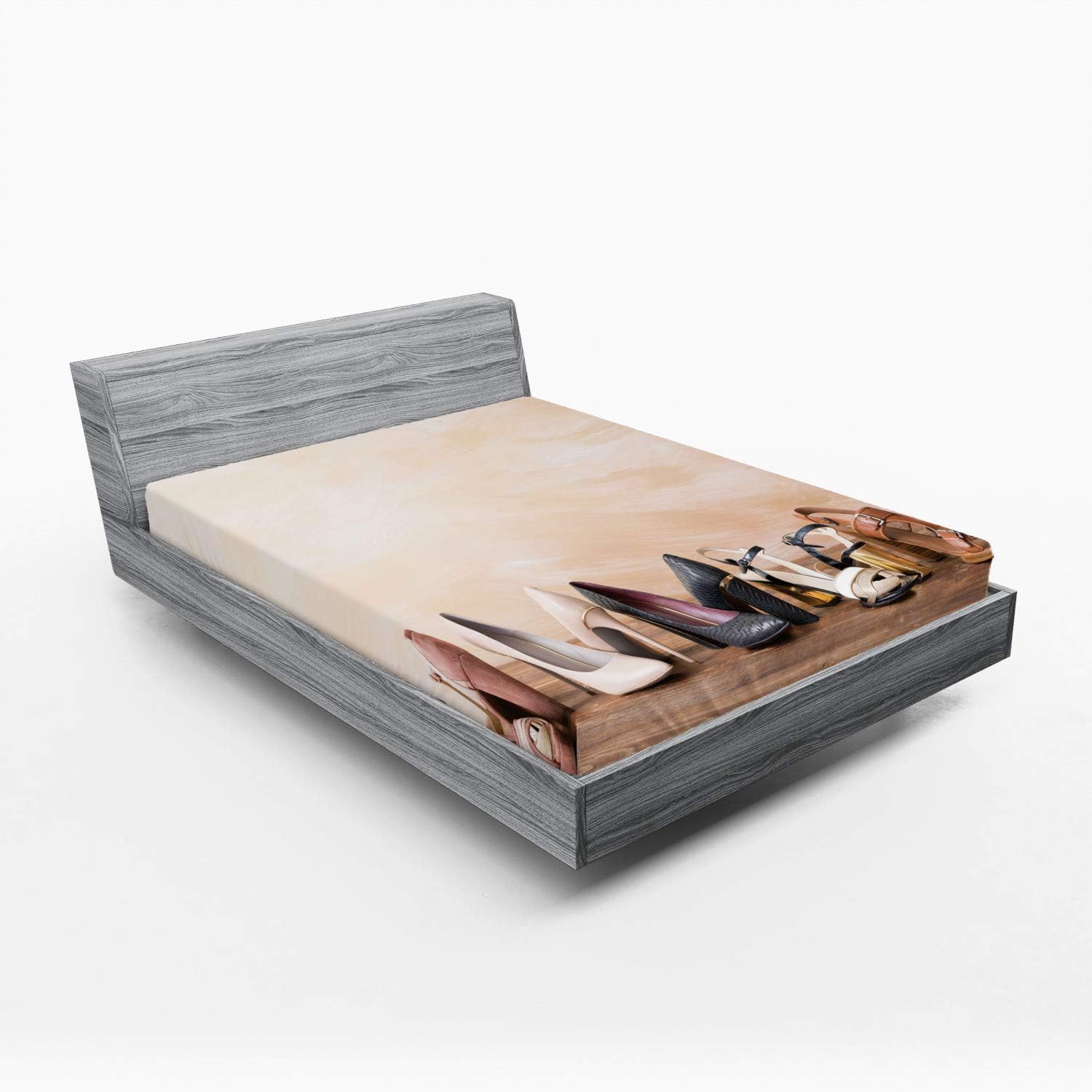 Ambesonne High Heels 2 Pack Fitted Sheet, Classy Sleek Shoe Pairs, Bed Cover All-Round Elastic Deep Pockets 2 Pieces, Package Contains 2 Queen Size Fitted Sheets, Multicolor
