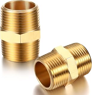 Hotop 2 Pieces Brass Nipple 3/4 X 3/4 Inch Npt NPT Pipe Fitting Adapter