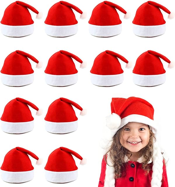 12Pcs Santa Hats Christmas Hats Classic Comfortable Toddler Christmas Hats for New Year Christmas Holiday Party Supplies Christmas Hat 28x38cm