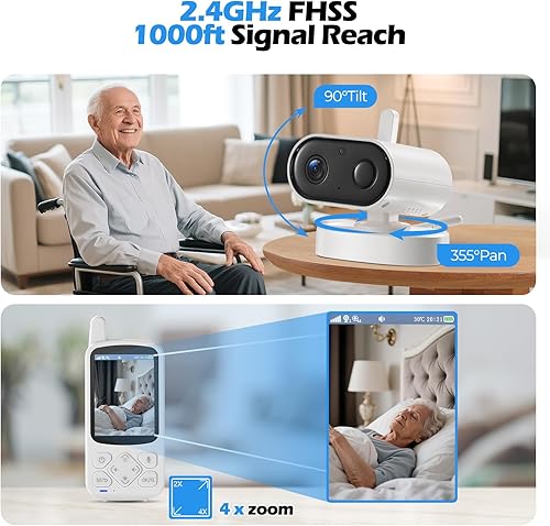Miniatura 9 de Monitor de ancianos con cámara y audio, monitores de bebé de conversación bidireccional para cuidado de ancianos, botón de llamada, cámara de