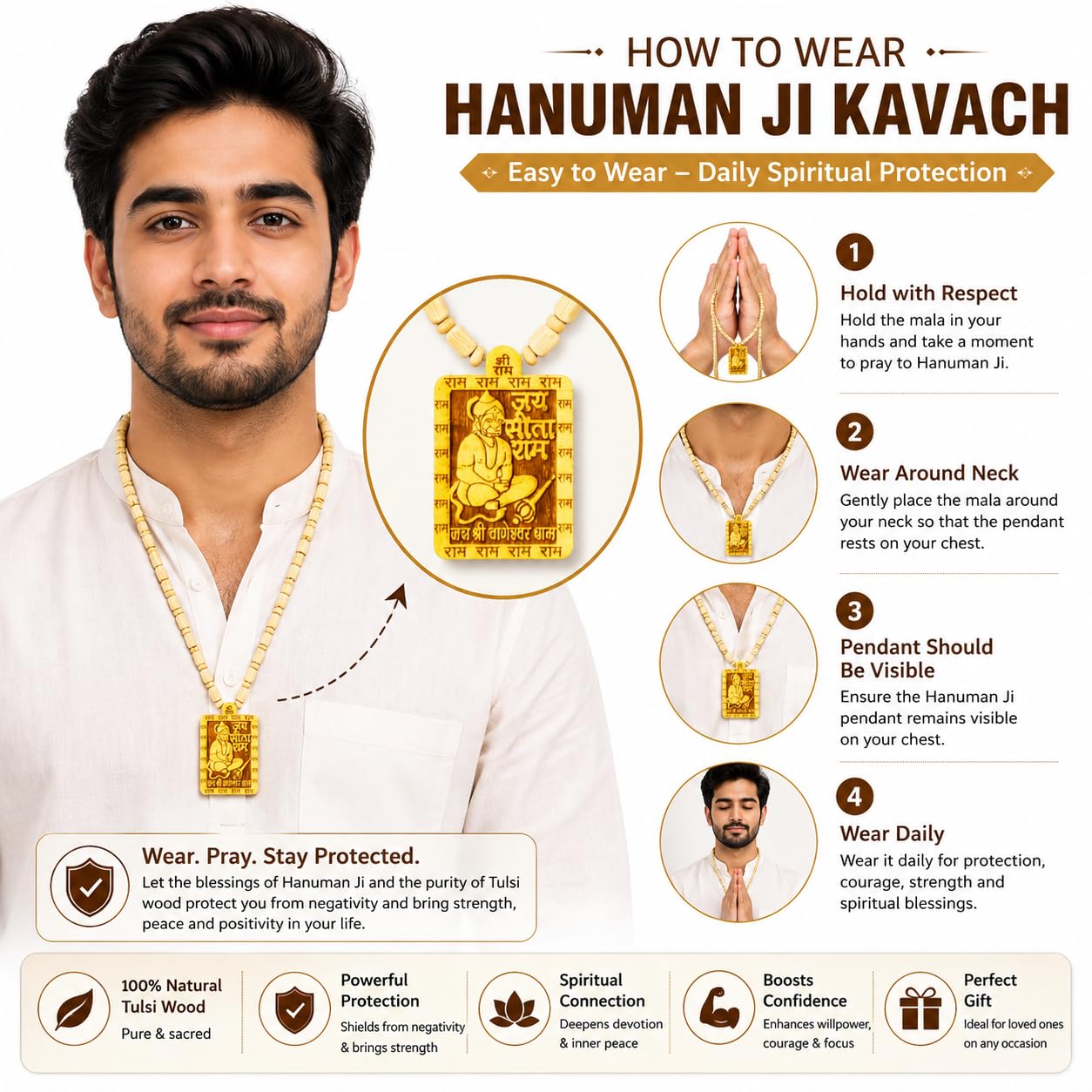 Bageshwar Dham Tulsi Mala - Hanuman Pendant -4