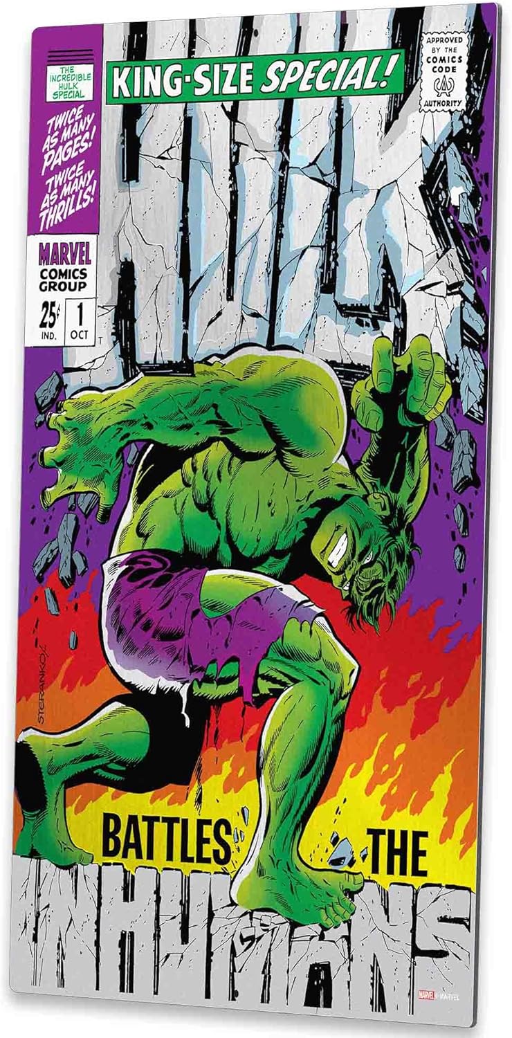 Open Road Brands Marvel Hulk Comic Book Cover Silver Metal Wall Art - Fun Incredible Hulk Wall Decor for Man Cave or Movie Room