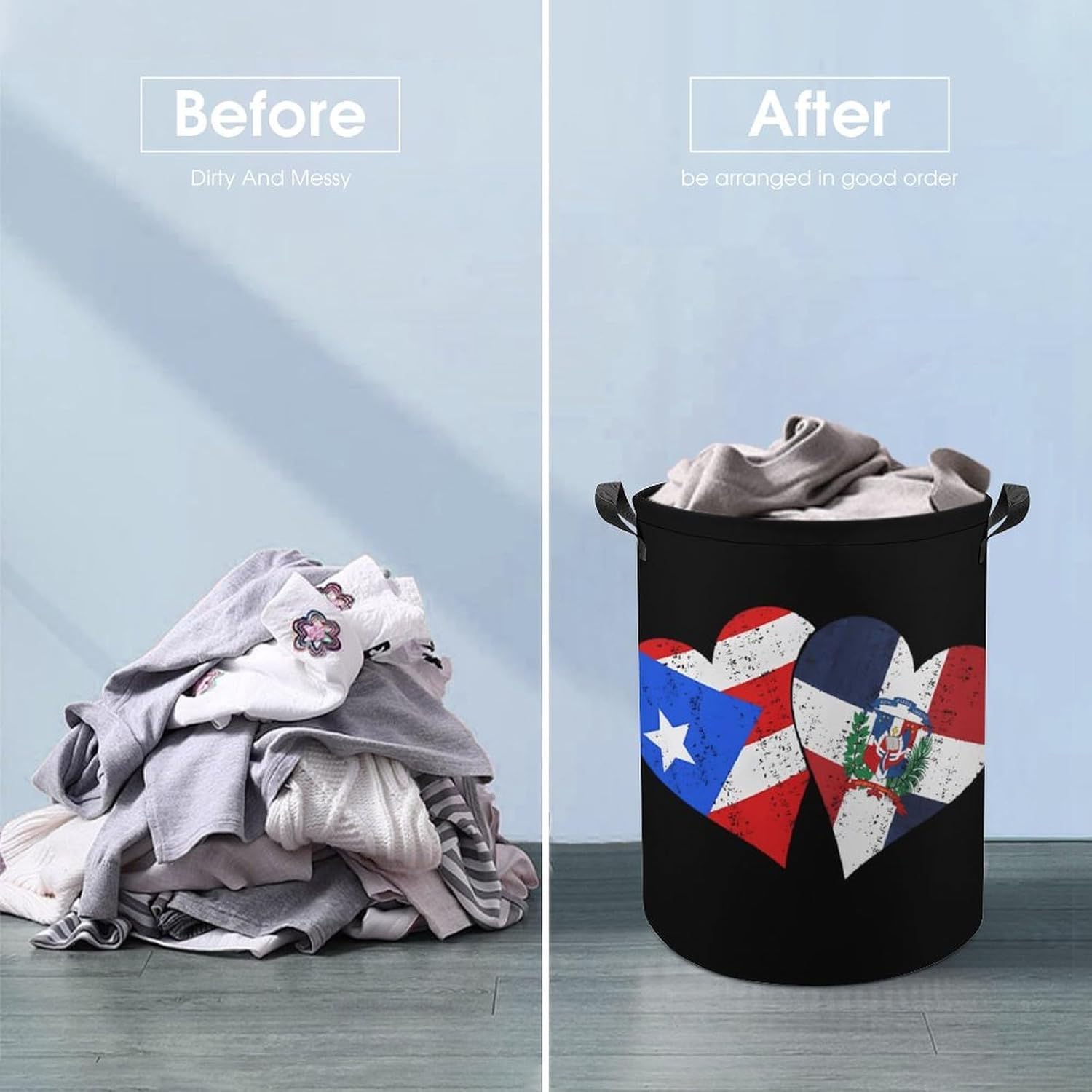 PR State Dominican Republic Flag Novelty Collapsible Laundry Baskets Waterproof Clothes Hamper Storage Bins with Handles 13.8"x13.8"x17.3" 17.3"x17.3"x17.3"