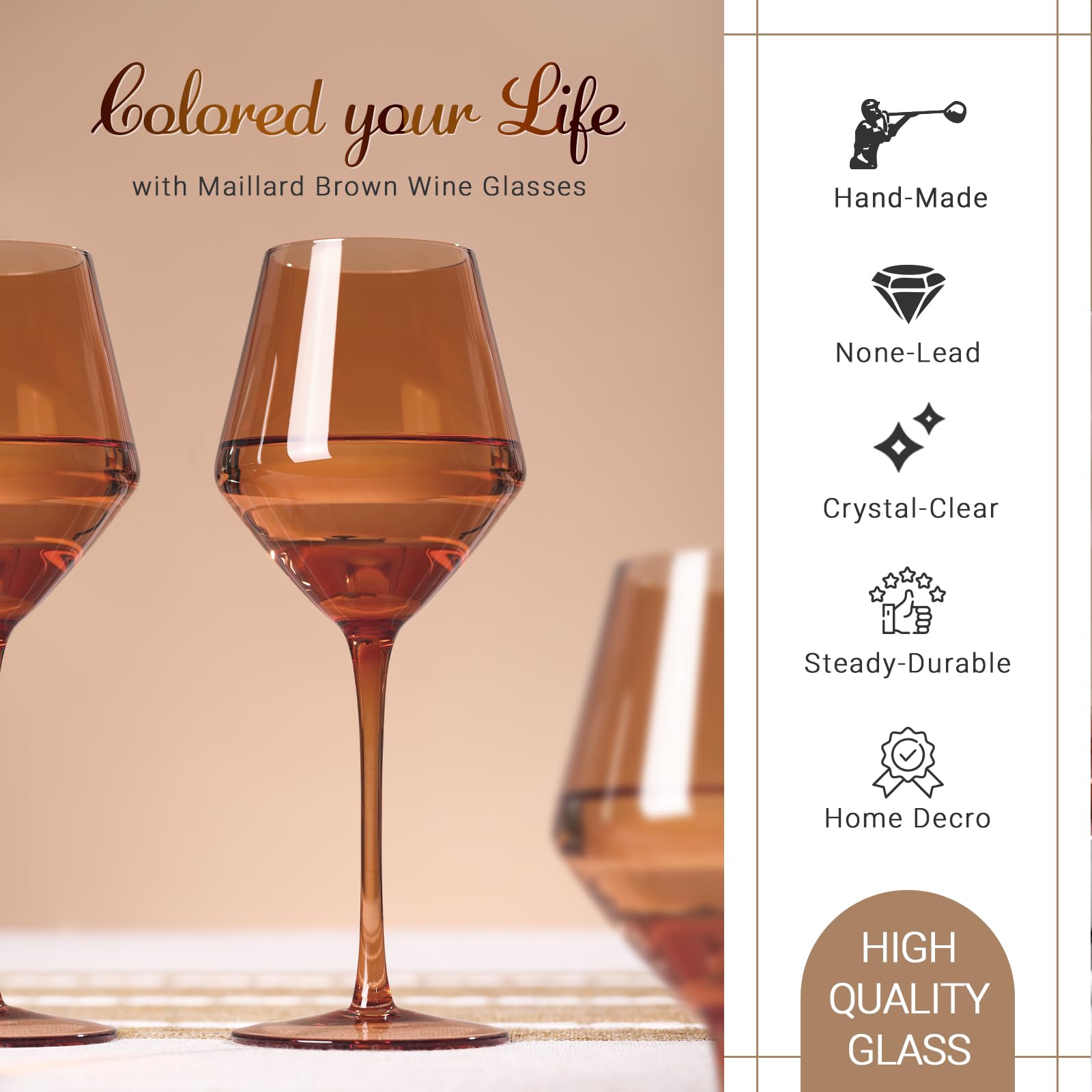 Amazon.com | Colorsavant Brown Wine Glasses Set 6-16oz Long Stem-African  American Wine Glasses - Hand Blown Amber Stemware for Wedding,Birthday  Party and Home Party: Wine Glasses