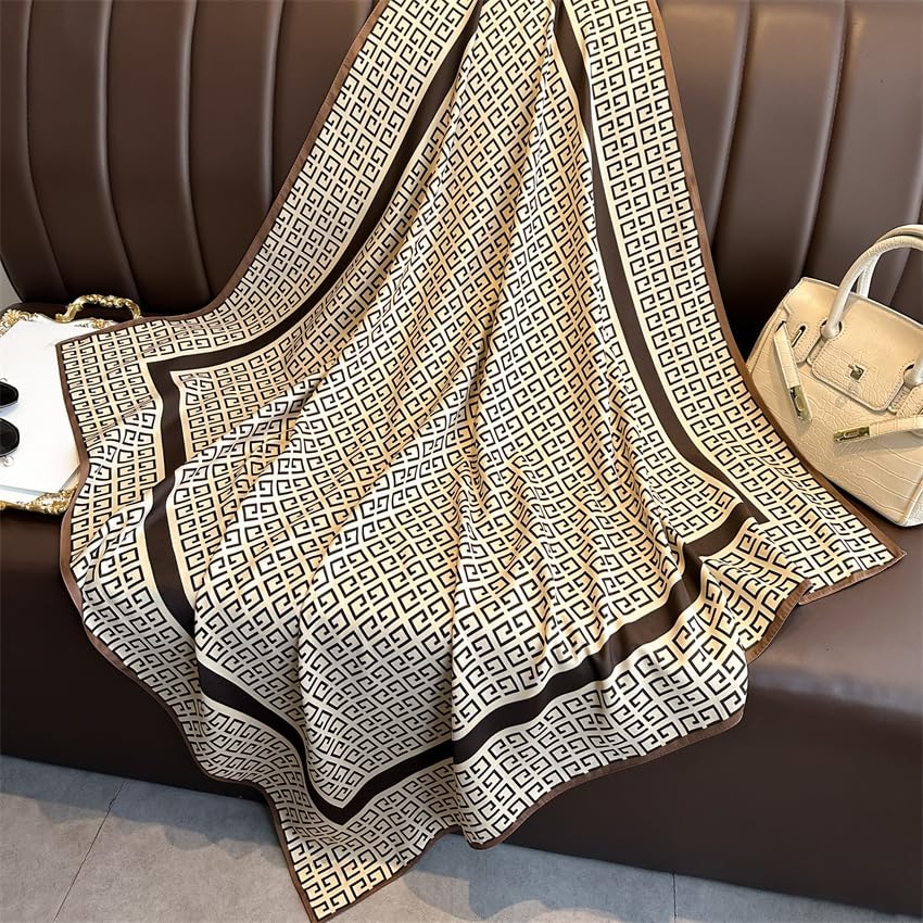 Fashion and Elegant Silk Feeling Scarf Square Satin Retro Style Sunscreen Head Scarf for Women Digital Printed3
