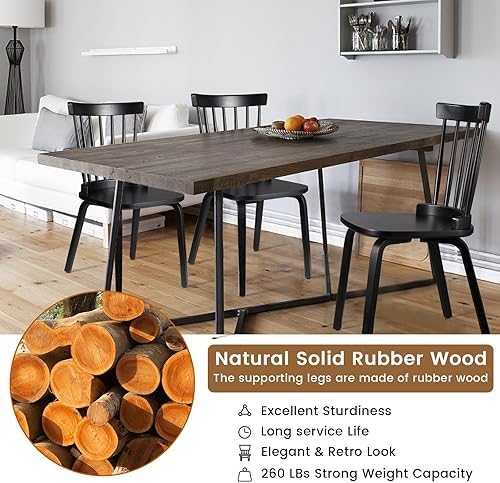 Miniatura 6 de Juego de 2 sillas de comedor de madera con respaldo de eje de granja, asiento ancho, estilo rústico moderno de mediados de siglo, color negro