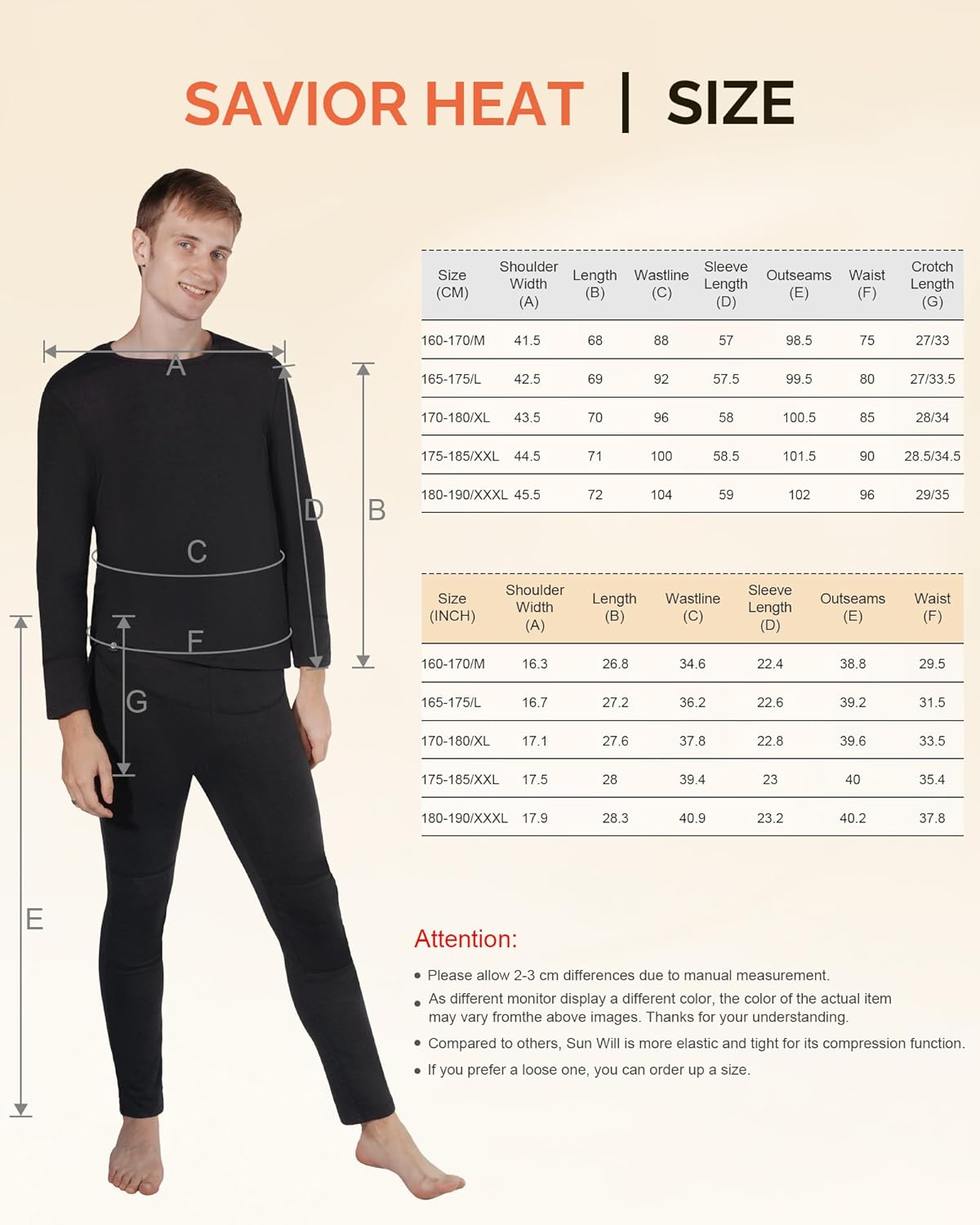 SAVIOR HEAT Heated Underwear for Men - 7.4V 3000mAh Rechargeable Heated Thermal Underwear Set Electric Long Johns Work 13H
