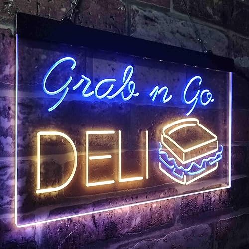 Miniatura 3 de ADVPRO Grab n Go Deli Café - Letrero de neón LED de doble color, azul y amarillo, 24 x 16 pulgadas, st6s64-i3835-by