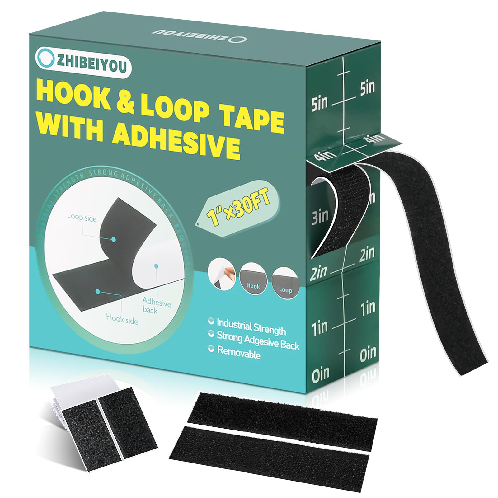 1 in×30 feet Black Heavy Duty Hook and Loop Tape with Adhesive, No Punching Picture Frame & Door Screen Mounting Tape, Keep Couch Cushion from Sliding