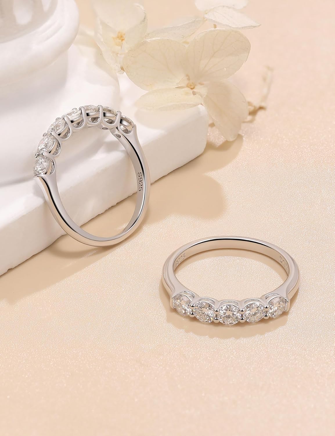 Ladylike 5 Stone Moissanite Wedding Band 925 Sterling Silver Half Eternity Band For Women 3.5MM D Color VVS1 Clarity Anniversary Promise Stackable Ring Size 4-11 - Image 3