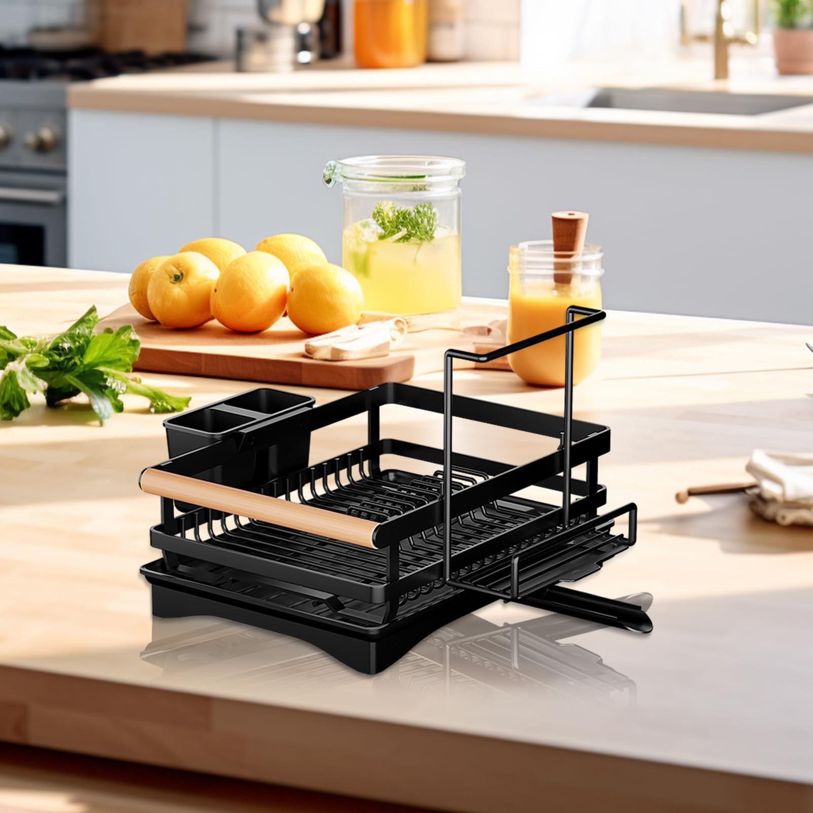 Abtropfgestell für die Küche, Karbonstahl, groß, abnehmbarer Organizer | Küchentheken-Organizer für Zuhause, Wohnmobil, Hotel, Restaurant, Bauernhaus, Camping, Picknick