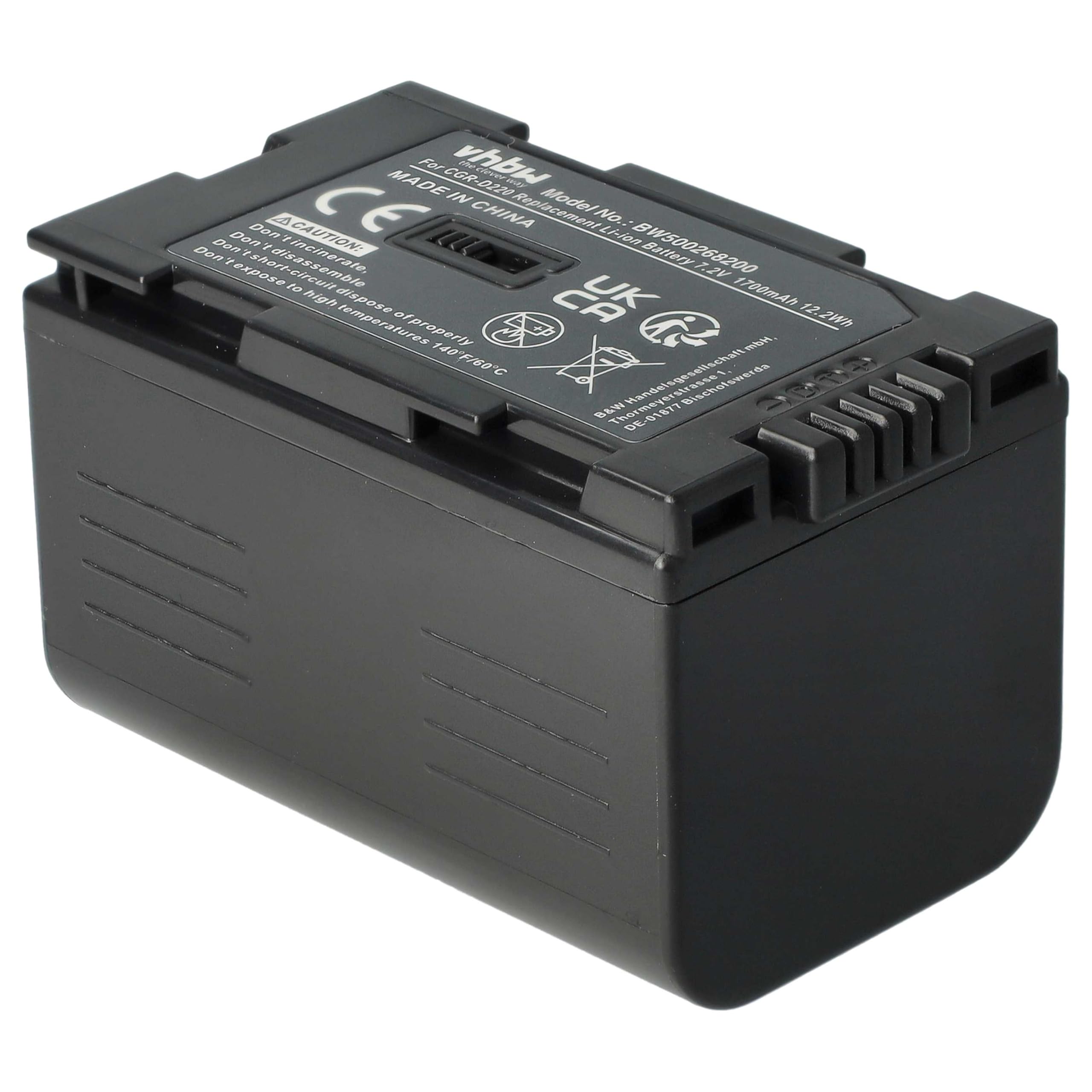 vhbw 1x batteria sostituisce Panasonic CGP-D320E/1B, CGR-D08, CGR-D08A, CGR-D110, CGR-D120 per videocamera camcorder (1700mAh, 7,2V, Li-Ion)