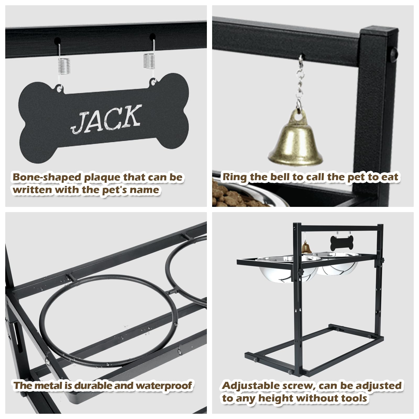 Ciotole per cani rialzate per cani di taglia grande e cani di taglia XL, supporto rialzato per cani regolabile in altezza con due ciotole per cibo per cani in acciaio inossidabile da 3000 ml (13-14