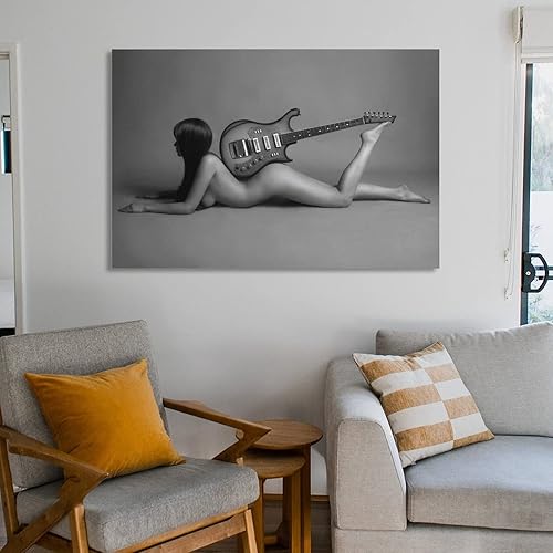 Miniatura 6 de Póster de arte moderno de mujer blanca y negra con texto en inglés "Carry A Guitarra" en lienzo para pared, decoración de dormitorio, sala de estar,