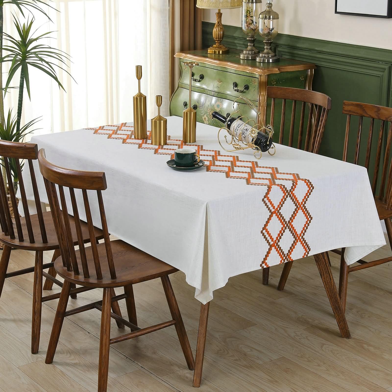 Nappe Rectangulaire Brun Orange en Lin pour Cuisine 140 x 220 cm