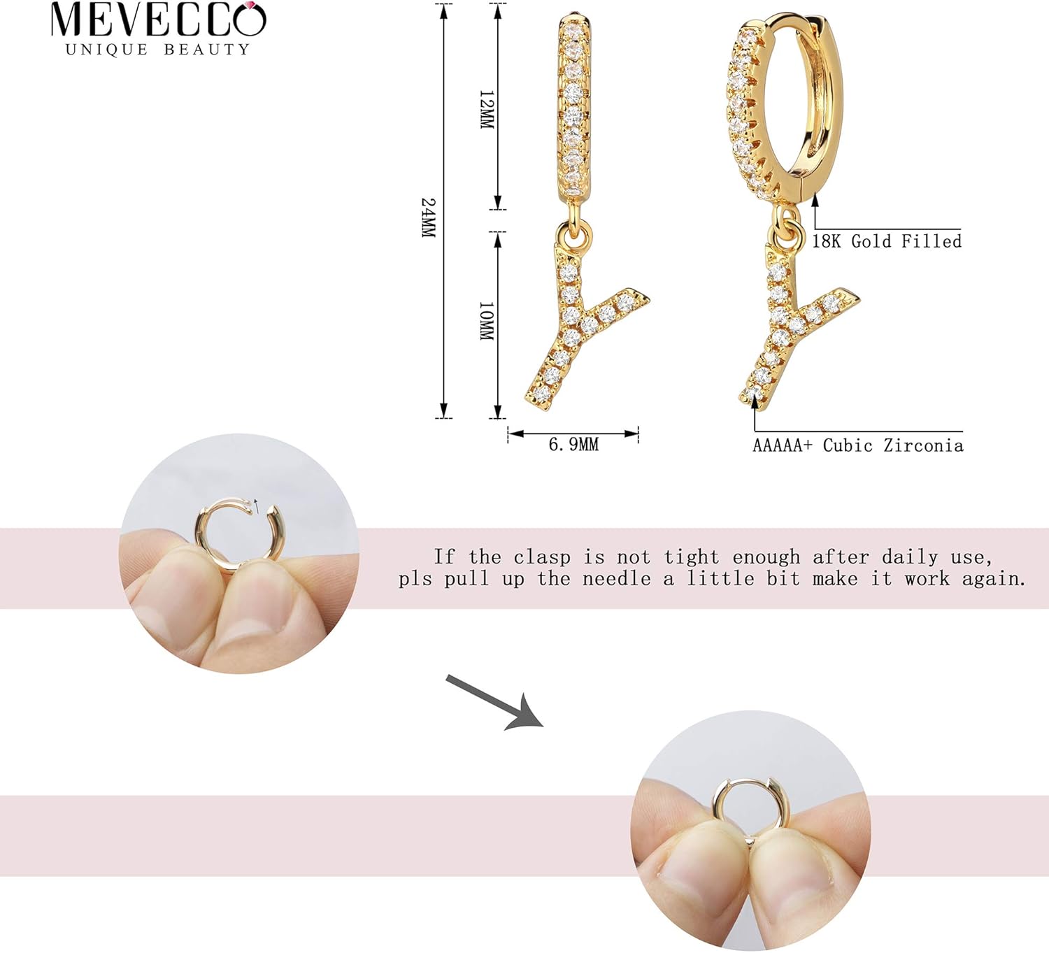 MEVECCO 18K Dainty Gold Filled Pave Cubic Zircon Letter Charm Huggie Hoop Earrings Wear Initials A-Z 26 Letter Charm Earrings Personalized Tiny Dangle Minimalist Initial Jewelry - Image 6