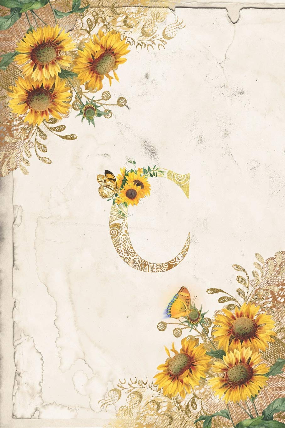 Vintage Sunflower Notebook: Sunflower Journal, Monogram Letter C Blank Lined and Dot Grid Paper with Interior Pages Decorated With More Sunflowers:Small