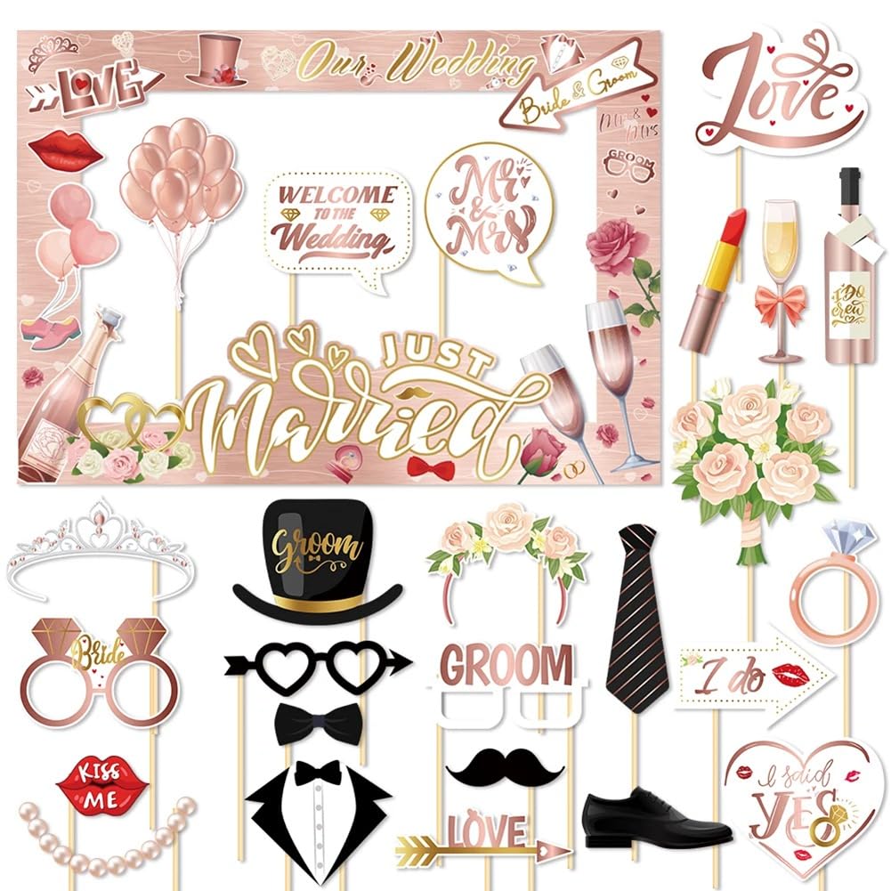 CTRLZS Bride to Be Photo Props with Photo Frame Selfie Prop Bachelorette Party Decoration Wedding Photo Kit Rose Gold