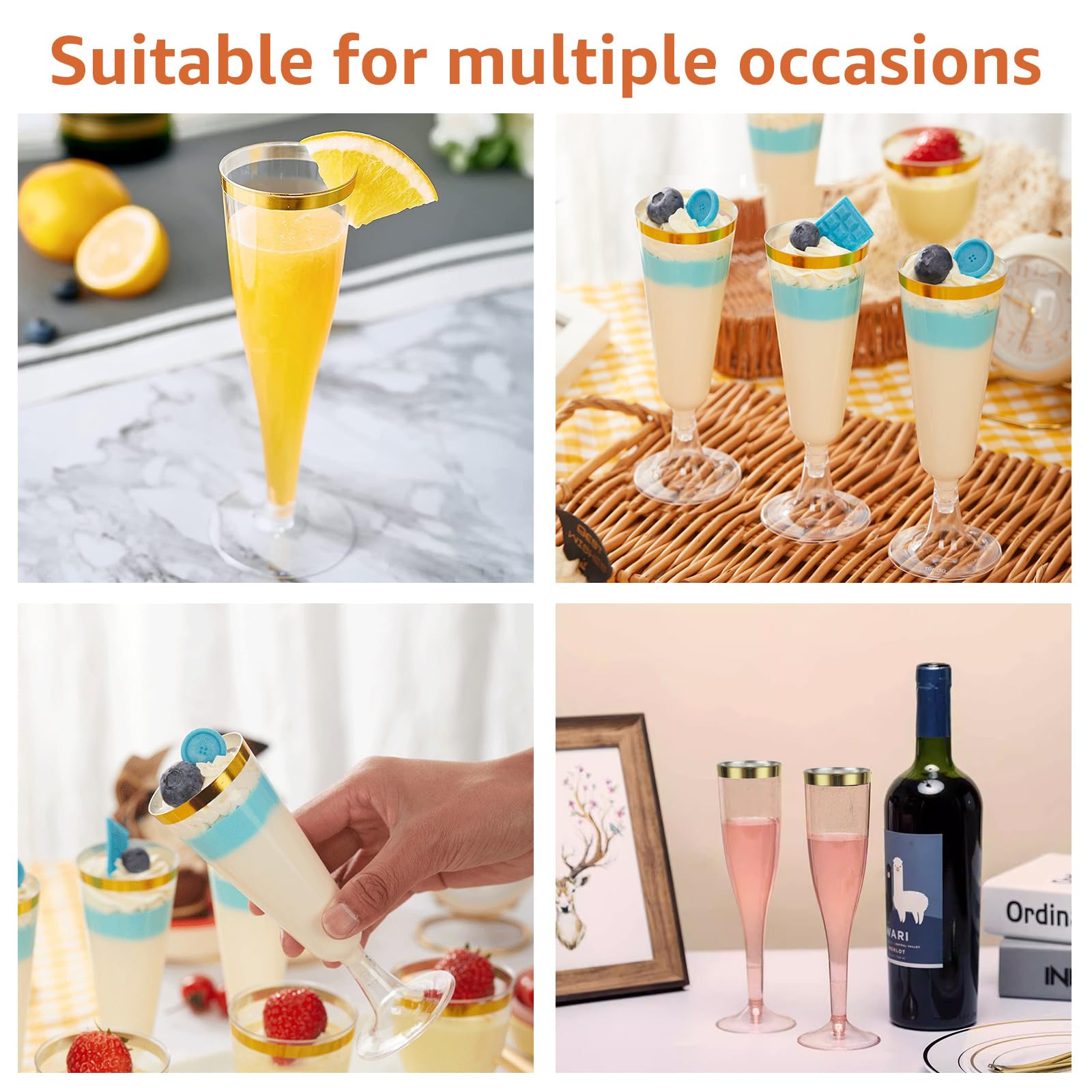 DAJAVE 100 flute da champagne in plastica da 135 ml, riutilizzabili, trasparenti, per feste, matrimoni, compleanni e uso quotidiano