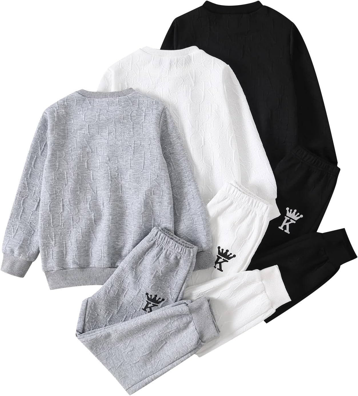 6 Pcs Boys Sweatsuit Letter Print Long Sleeve Pullover Sweatshirt Jogger Pant Set 3-14 Years - Image 2