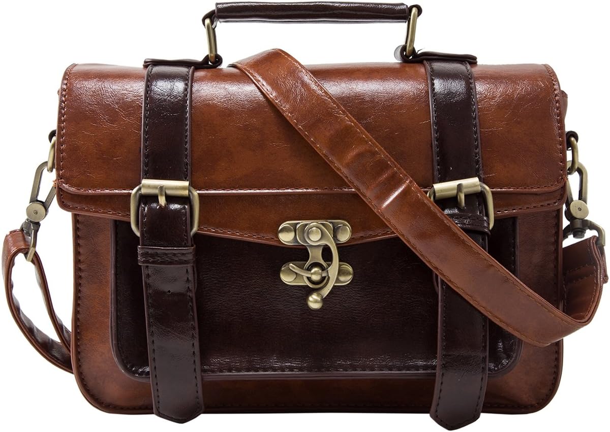 Women PU Leather Satchel Purse Vintage Small College Crossbody Messenger Bag Work Cross-body Bag