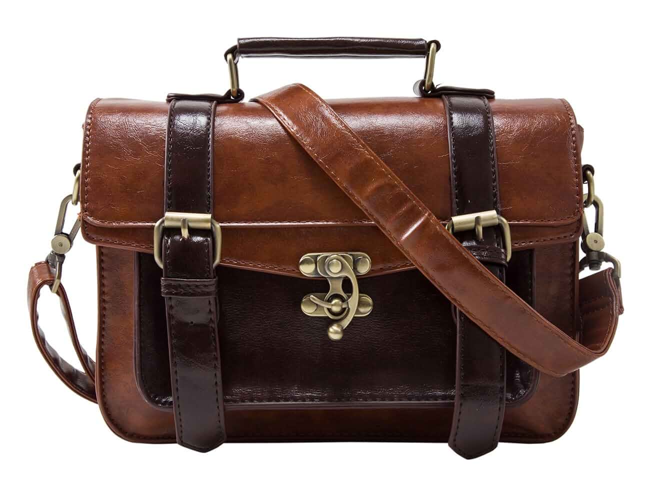 ECOSUSI Women PU Leather Satchel Purse Vintage Small College Crossbody Messenger Bag Work Cross-body Bag