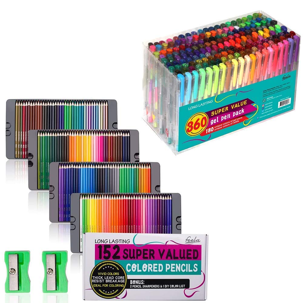 Feela 152 Colored Pencils& Feela 360 Pack Gel Pens